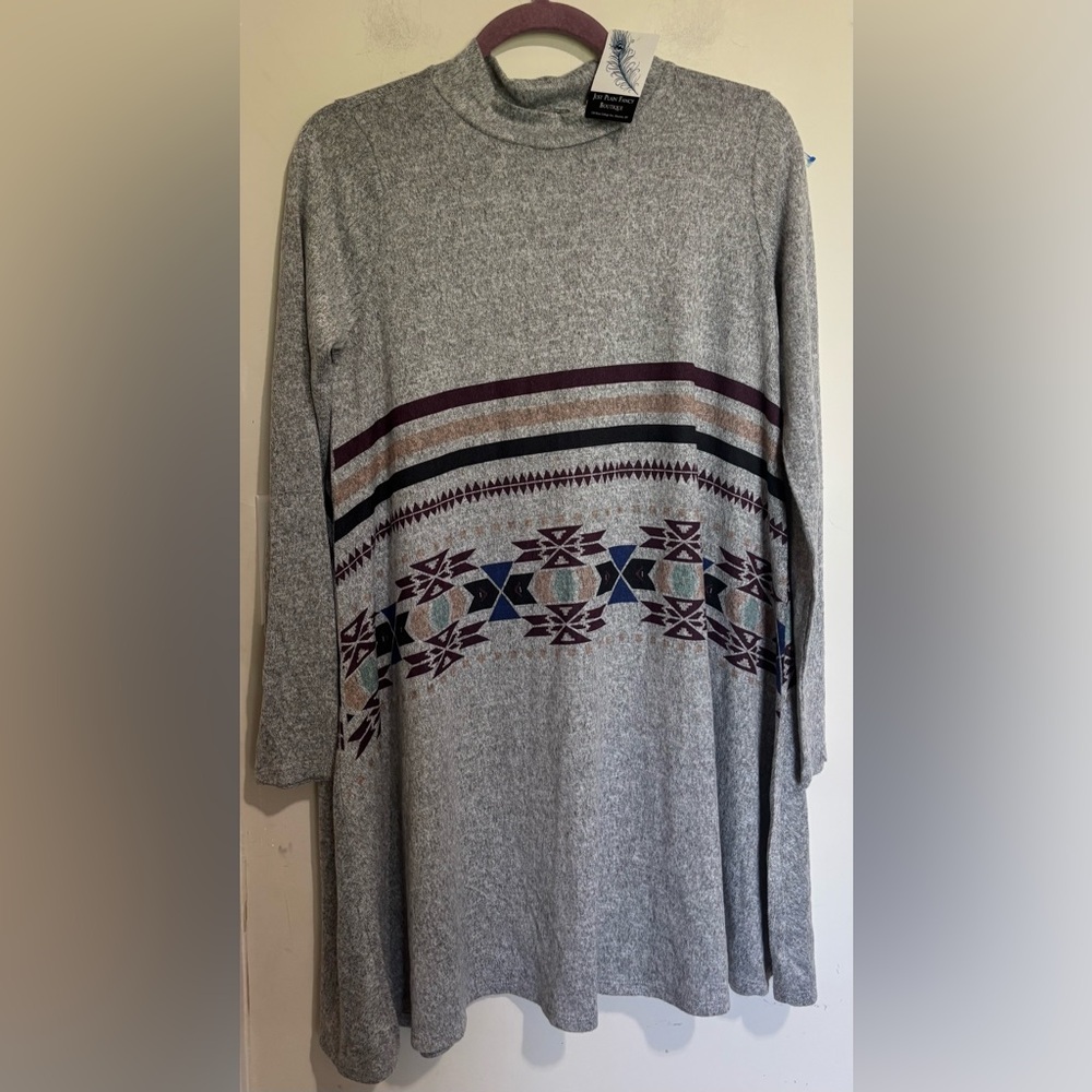 Phil Love Gray Long Sleeve Mock Neck Sweater Dress